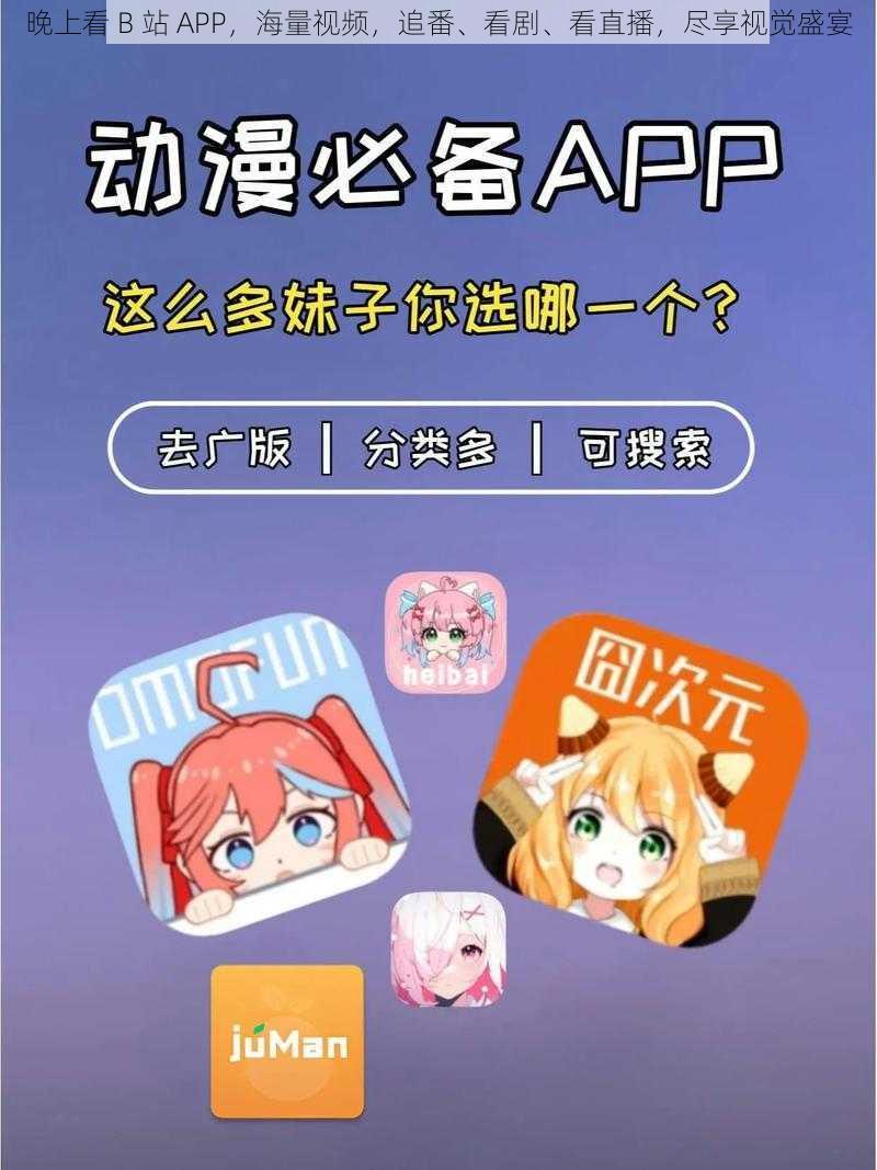 晚上看 B 站 APP，海量视频，追番、看剧、看直播，尽享视觉盛宴