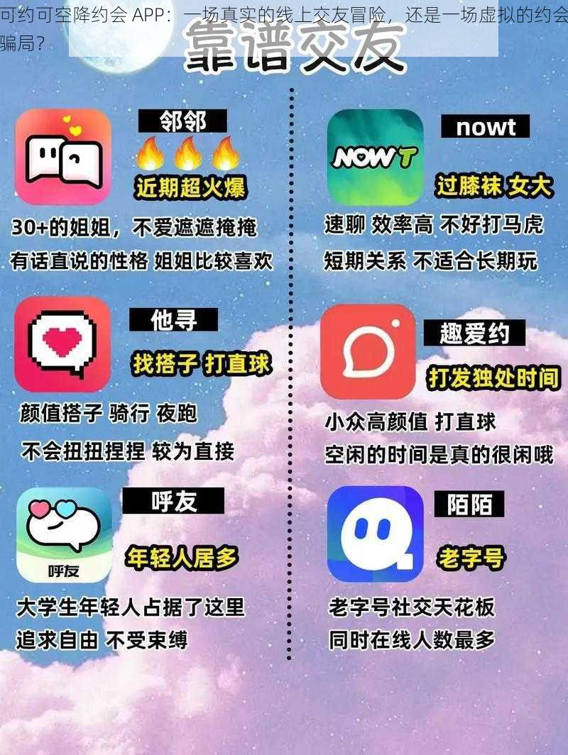 可约可空降约会 APP：一场真实的线上交友冒险，还是一场虚拟的约会骗局？