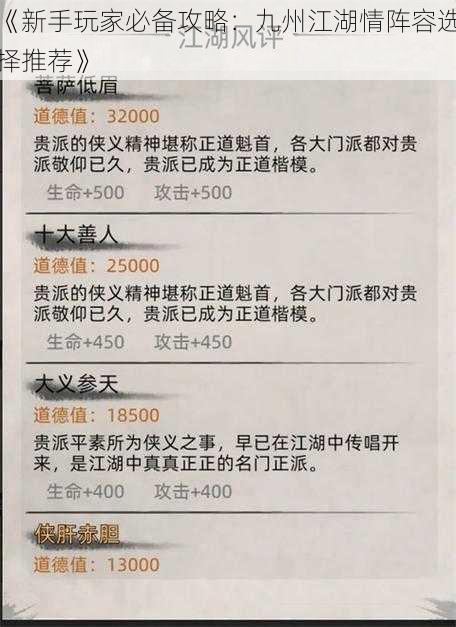 《新手玩家必备攻略：九州江湖情阵容选择推荐》