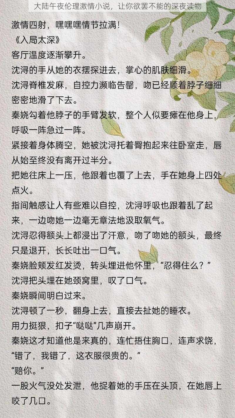 大陆午夜伦理激情小说，让你欲罢不能的深夜读物