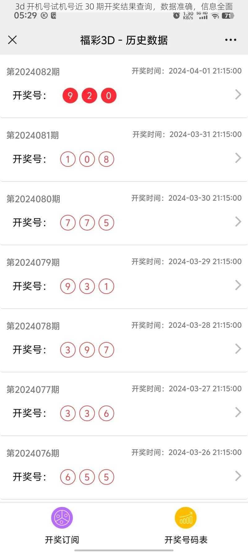 3d 开机号试机号近 30 期开奖结果查询，数据准确，信息全面