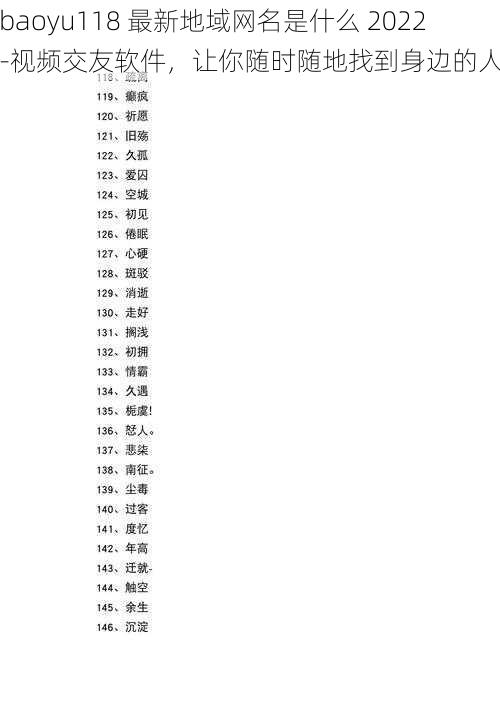 baoyu118 最新地域网名是什么 2022-视频交友软件，让你随时随地找到身边的人