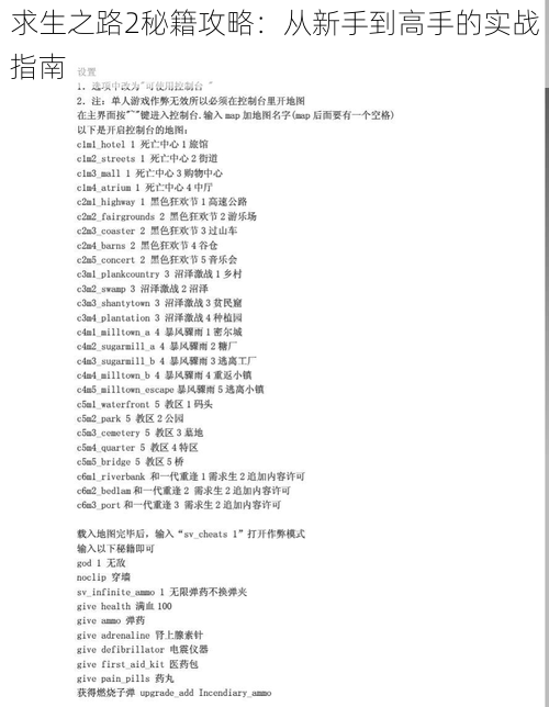 求生之路2秘籍攻略：从新手到高手的实战指南