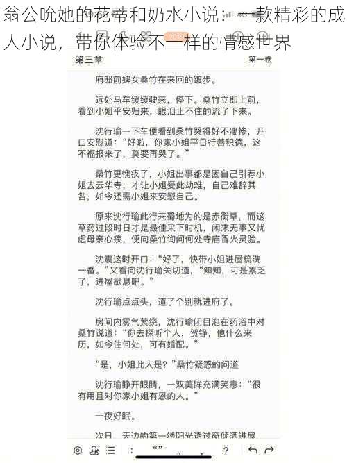 翁公吮她的花蒂和奶水小说：一款精彩的成人小说，带你体验不一样的情感世界