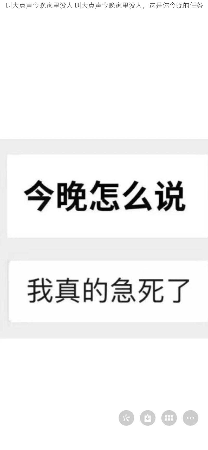 叫大点声今晚家里没人 叫大点声今晚家里没人，这是你今晚的任务