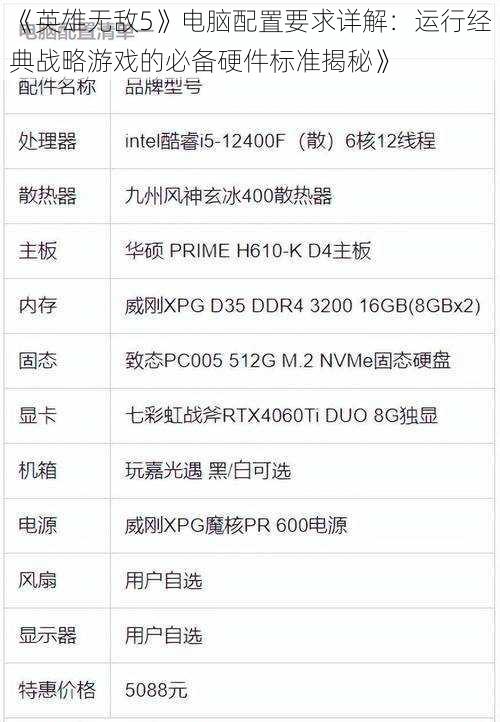 《英雄无敌5》电脑配置要求详解：运行经典战略游戏的必备硬件标准揭秘》