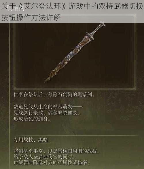 关于《艾尔登法环》游戏中的双持武器切换按钮操作方法详解