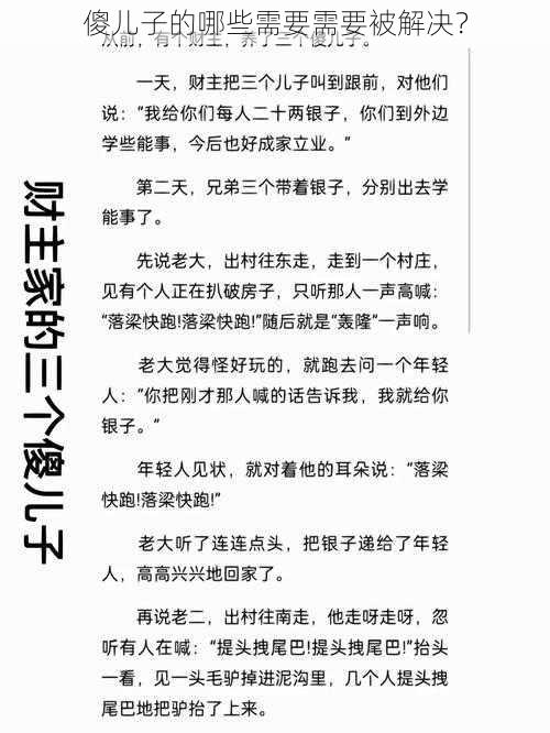 傻儿子的哪些需要需要被解决？