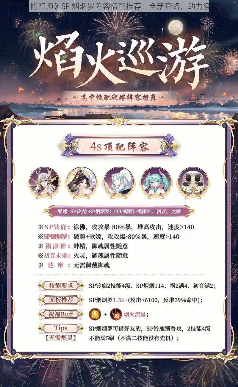 《阴阳师》SP 烟烟罗阵容搭配推荐：全新套路，助力登顶