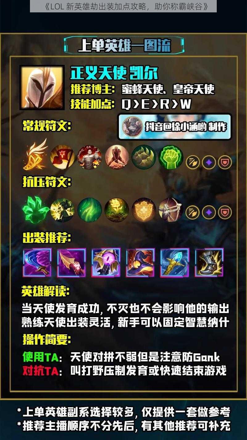 《LOL 新英雄劫出装加点攻略，助你称霸峡谷》