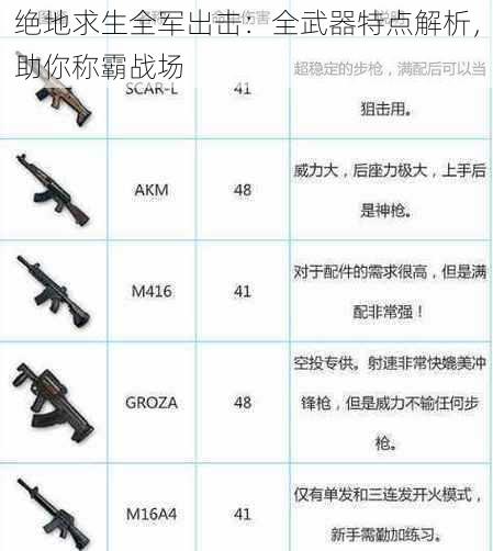 绝地求生全军出击：全武器特点解析，助你称霸战场