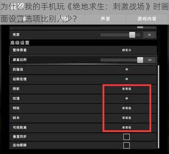 为什么我的手机玩《绝地求生：刺激战场》时画面设置选项比别人少？