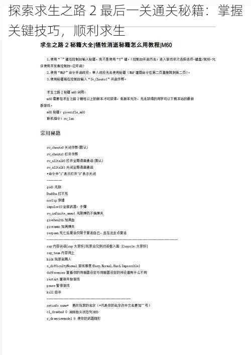 探索求生之路 2 最后一关通关秘籍：掌握关键技巧，顺利求生