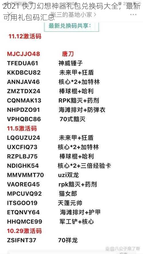 2021 快刀幻想神器礼包兑换码大全，最新可用礼包码汇总